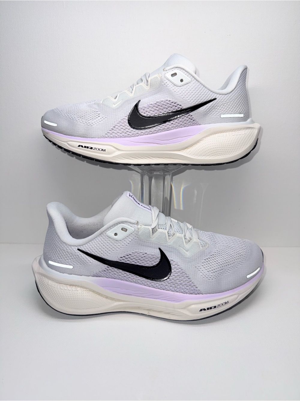 Nike AIR ZOOM PAGASUS 41 Sneakers - White with Purple Accent and Black Swoosh